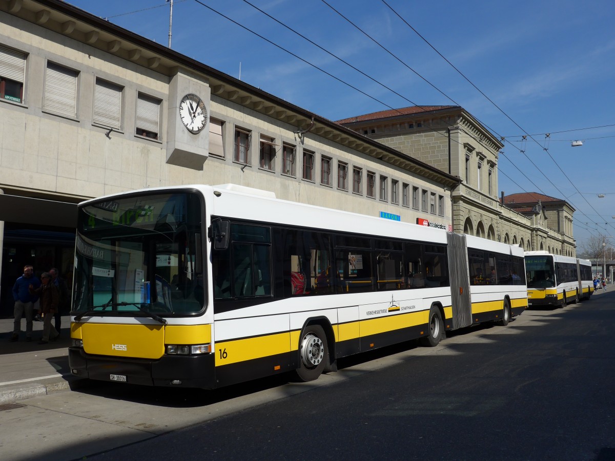 (149'411) - VBSH Schaffhausen - Nr. 16/SH 38'016 - Volvo/Hess am 29. M�rz 2014 beim Bahnhof Schaffhausen