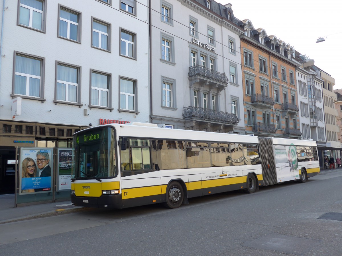 (149'415) - VBSH Schaffhausen - Nr. 17/SH 38'017 - Volvo/Hess am 29. M�rz 2014 beim Bahnhof Schaffhausen