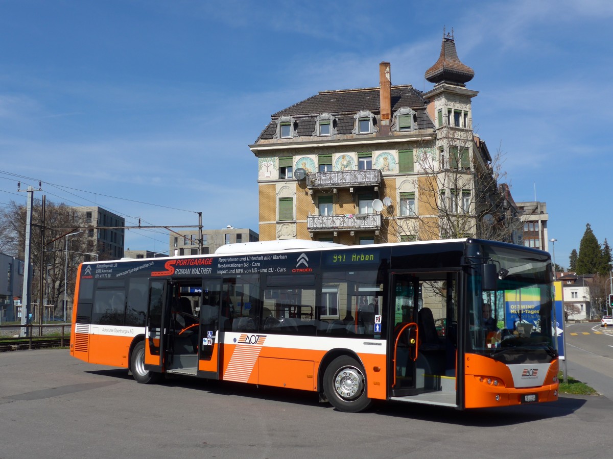 (149'436) - AOT Amriswil - Nr. 6/TG 62'894 - Neoplan am 29. M�rz 2014 beim Bahnhof Arbon