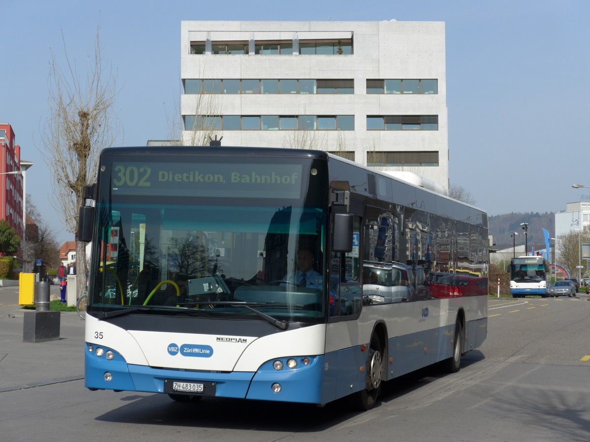 (149'464) - Limmat Bus, Dietikon - Nr. 35/ZH 483'035 - Neoplan (ex VBZ Z�rich Nr. 260) am 31. M�rz 2014 beim Bahnhof Dietikon