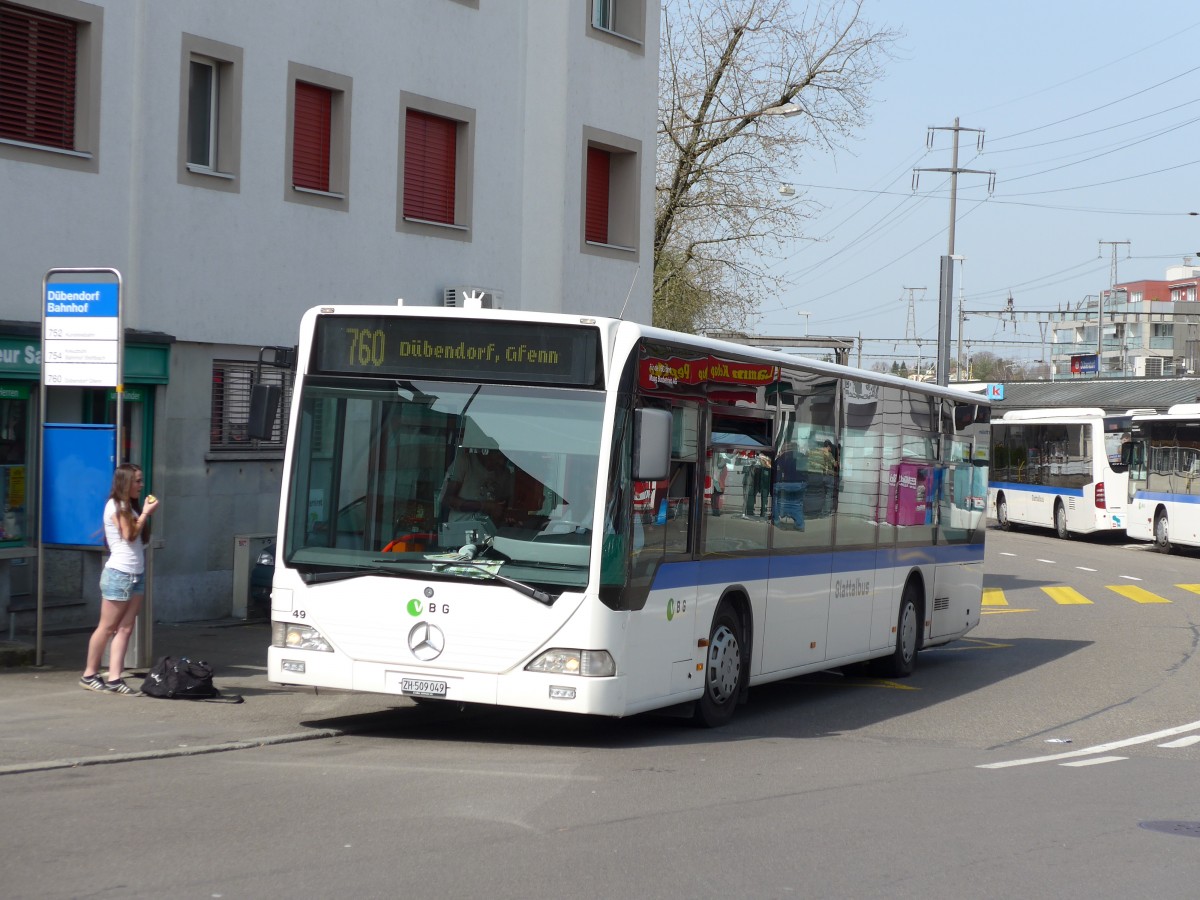 (149'480) - Maag, Kloten - Nr. 49/ZH 509'049 - Mercedes (ex VBZ Z�rich Nr. 293; ex VZO Gr�ningen Nr. 4) am 31. M�rz 2014 beim Bahnhof D�bendorf