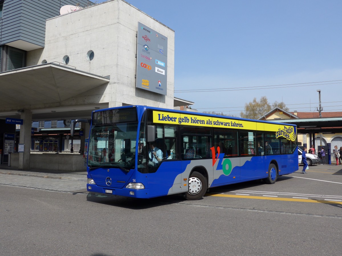 (149'484) - VZO Gr�ningen - Nr. 14/ZH 41'414 - Mercedes am 31. M�rz 2014 beim Bahnhof Uster