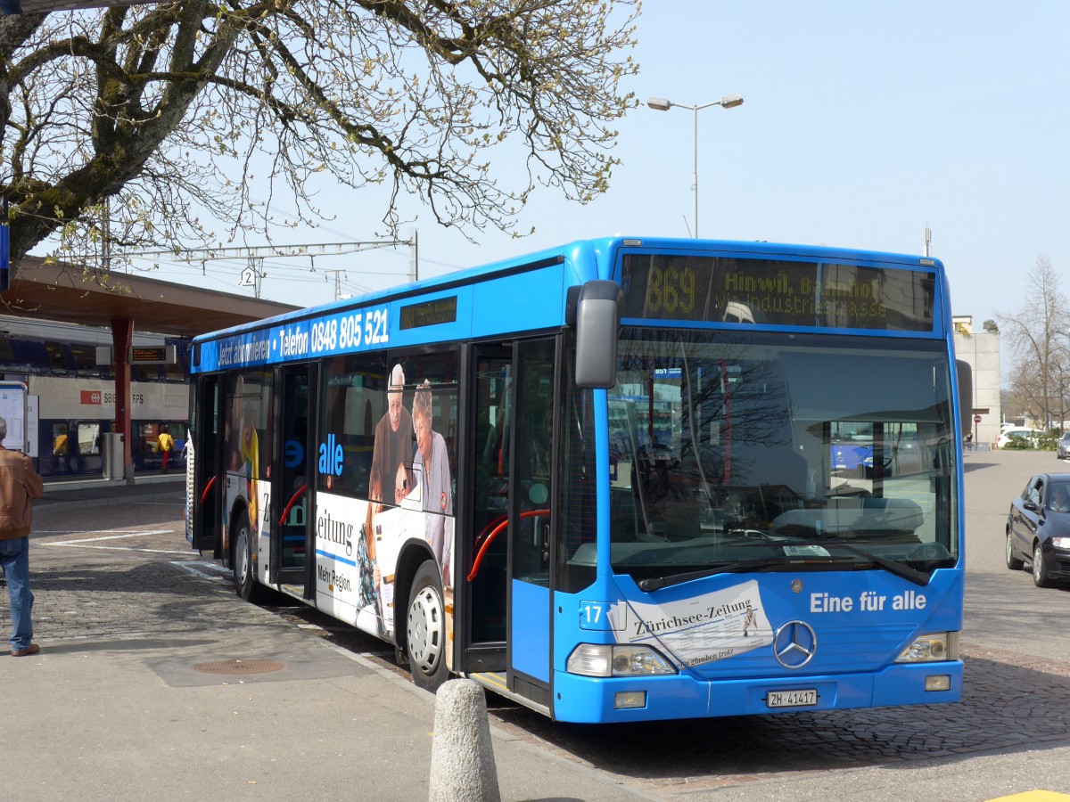 (149'489) - VZO Gr�ningen - Nr. 17/ZH 41'417 - Mercedes am 31. M�rz 2014 beim Bahnhof Wetzikon