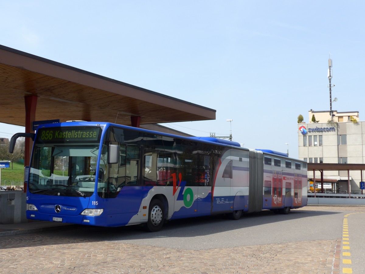 (149'492) - VZO Gr�ningen - Nr. 115/ZH 745'115 - Mercedes am 31. M�rz 2014 beim Bahnhof Wetzikon