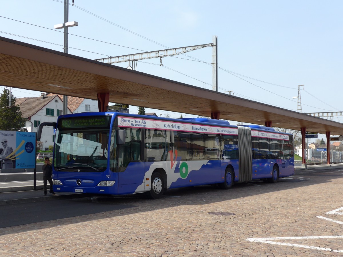(149'497) - VZO Gr�ningen - Nr. 101/ZH 745'101 - Mercedes am 31. M�rz 2014 beim Bahnhof Wetzikon