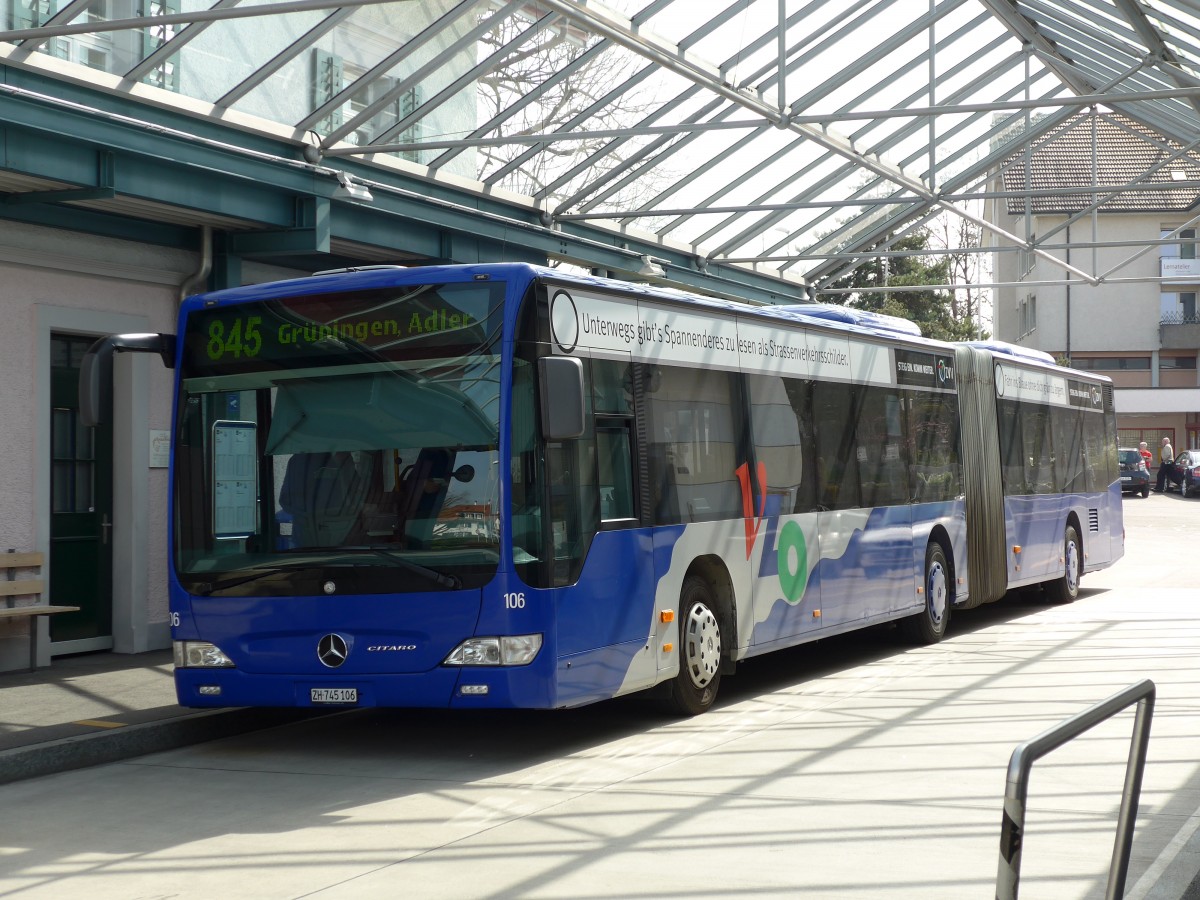 (149'524) - VZO Gr�ningen - Nr. 106/ZH 745'106 - Mercedes am 31. M�rz 2014 in Gr�ningen, Station