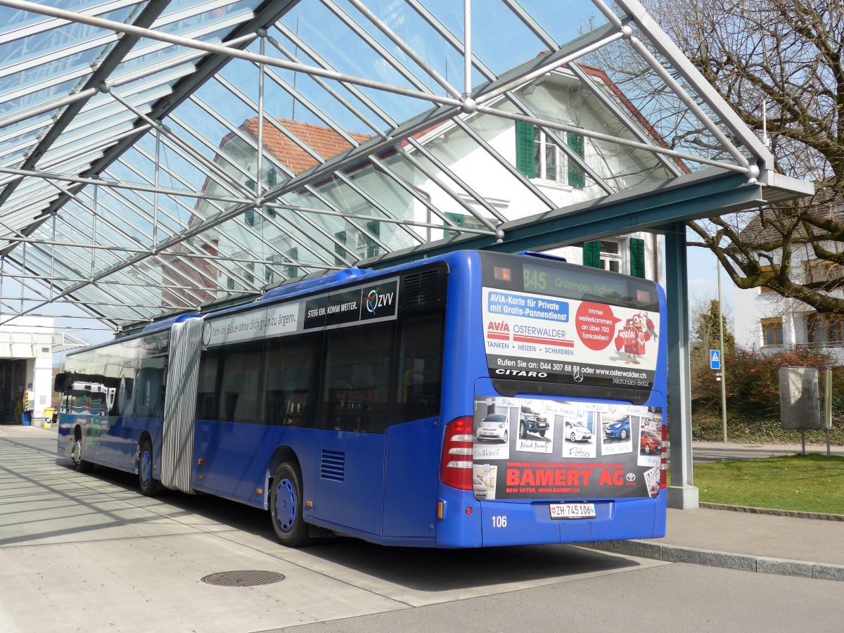 (149'525) - VZO Gr�ningen - Nr. 106/ZH 745'106 - Mercedes am 31. M�rz 2014 in Gr�ningen, Station