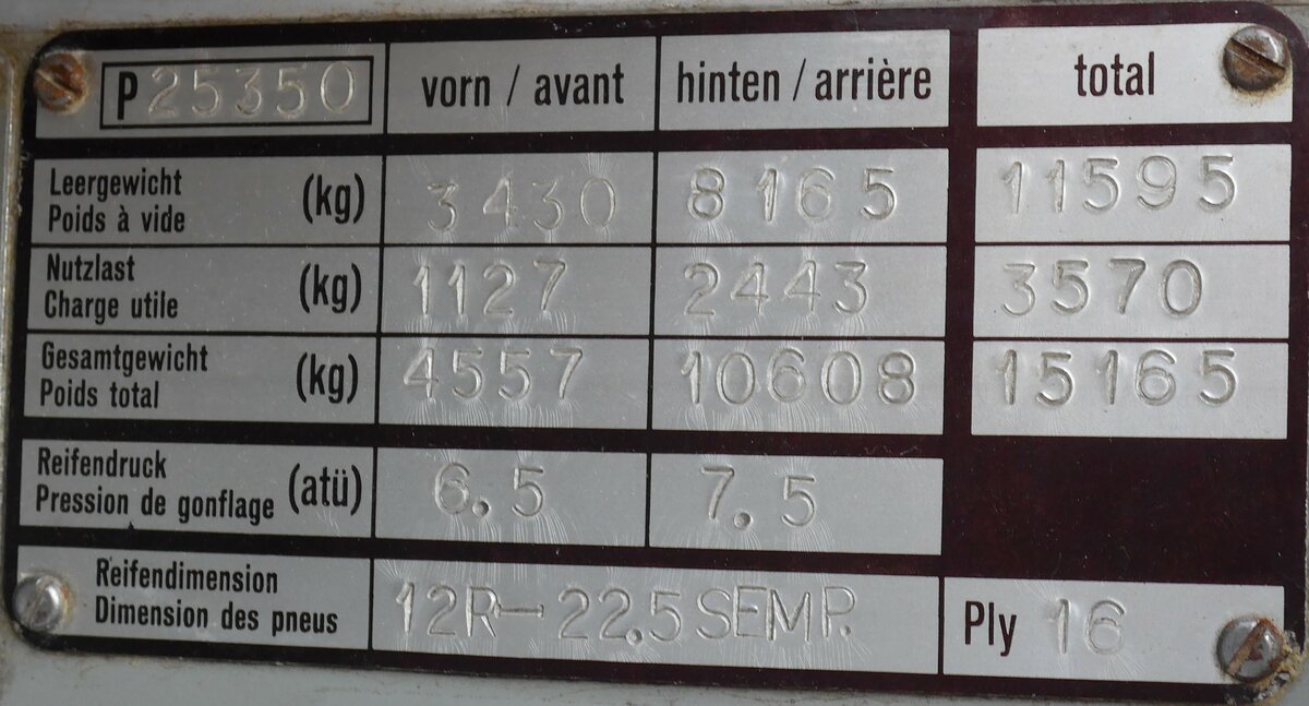 (149'530) - Typenschild - P 25'350 - am 31. M�rz 2014 in Gossau, Garage Stocker
