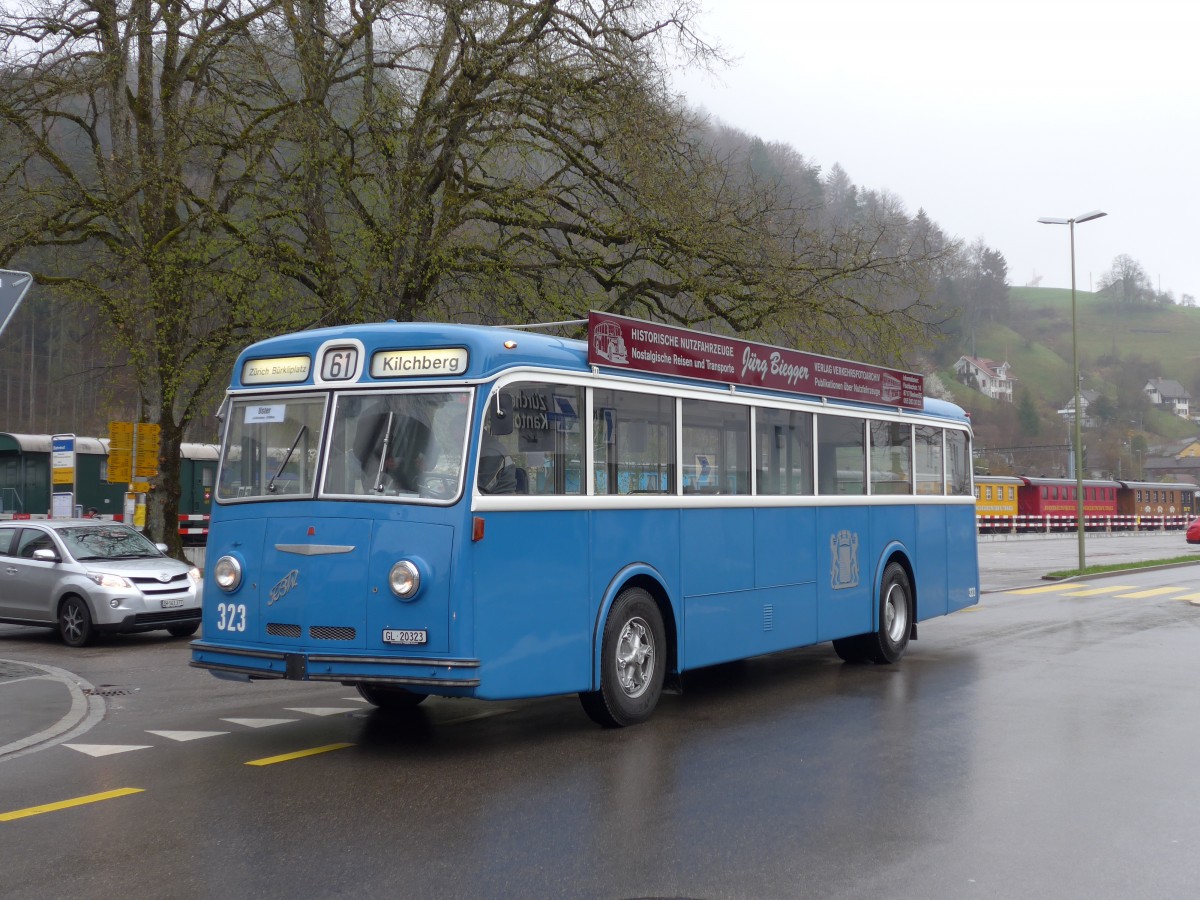 (149'565) - Biegger, Uster - Nr. 3/GL 20'323 - FBW/T�scher (ex DFB Andermatt; ex VBZ Z�rich Nr. 323) am 6. April 2014 beim Bahnhof Bauma
