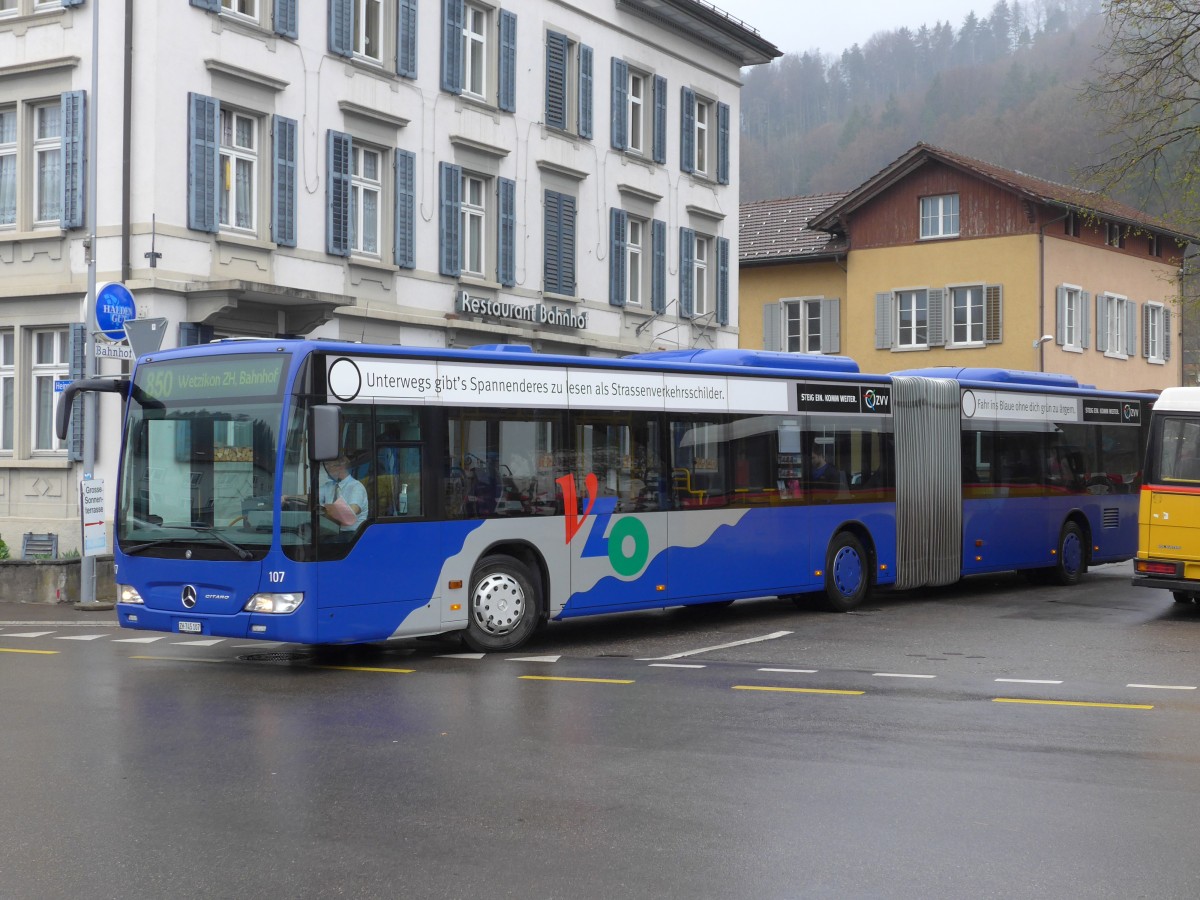 (149'577) - VZO Gr�ningen - Nr. 107/ZH 745'107 - Mercedes am 6. April 2014 beim Bahnhof Bauma