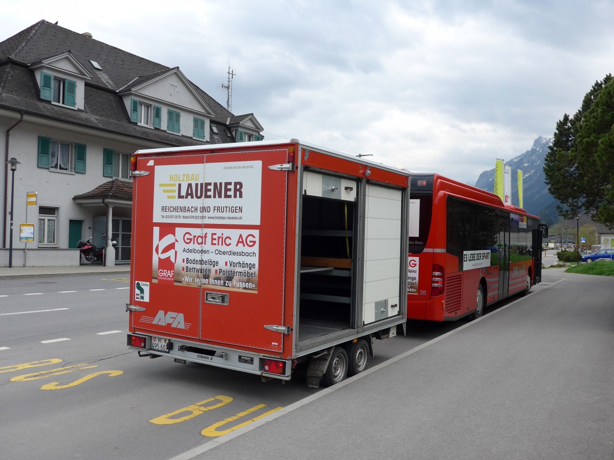 (149'616) - AFA Adelboden - Nr. 63/BE 495'607 - Zbinden Gep�ckanh�nger am 12. April 2014 beim Bahnhof Frutigen