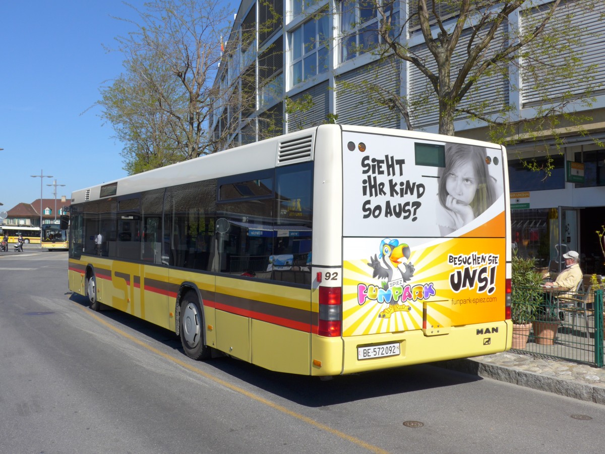 (149'656) - STI Thun - Nr. 92/BE 572'092 - MAN am 17. April 2014 bei der Schiffl�ndte Thun