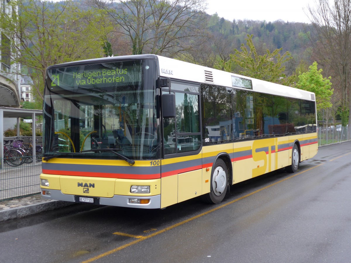 (149'696) - STI Thun - Nr. 100/BE 577'100 - MAN am 21. April 2014 bei der Schiffl�ndte Thun
