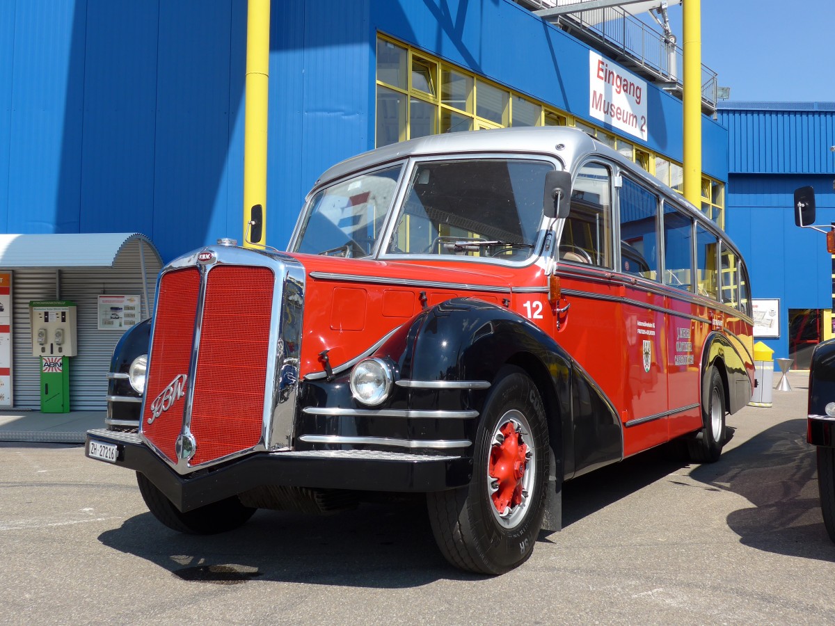 (149'937) - Aus der Schweiz: Meier, Gr�t - Nr. 12/ZH 27'216 - FBW/R&J (ex Wespe, Altst�tten; ex AFA Adelboden Nr. 12) am 25. April 2014 in Sinsheim, Museum
