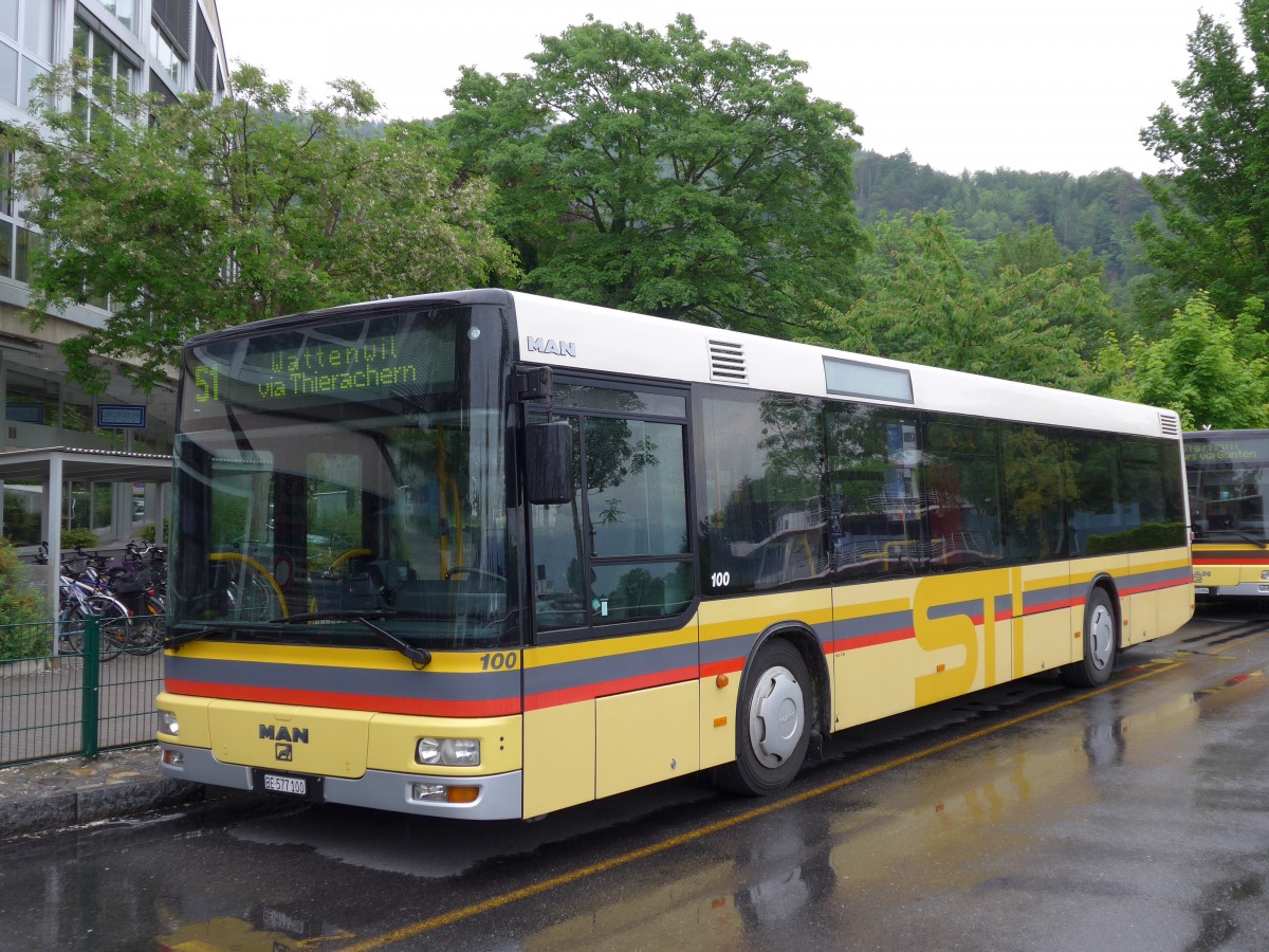 (150'764) - STI Thun - Nr. 100/BE 577'100 - MAN am 26. Mai 2014 bei der Schiffl�ndte Thun