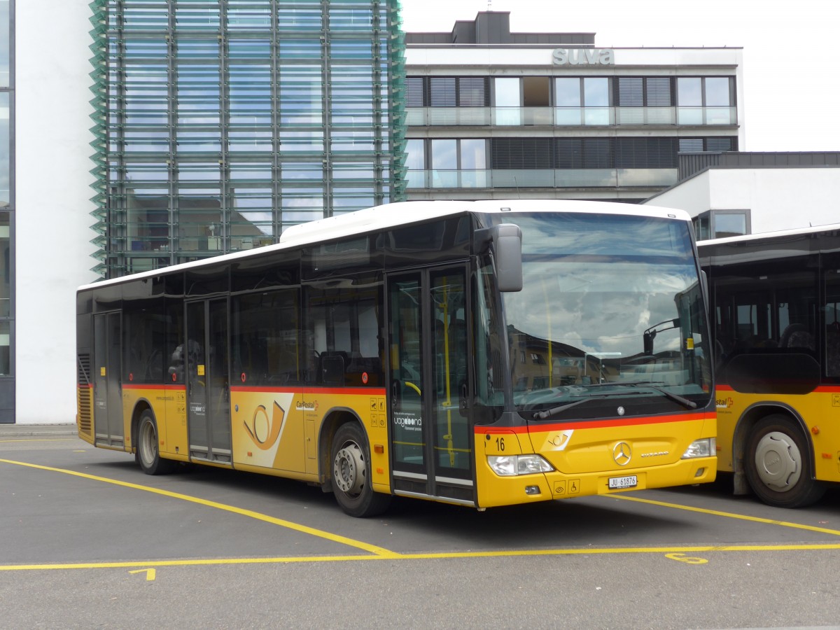 (151'049) - CarPostal Ouest - Nr. 16/JU 61'876 - Mercedes am 29. Mai 2014 in Del�mont, Place de la Poste