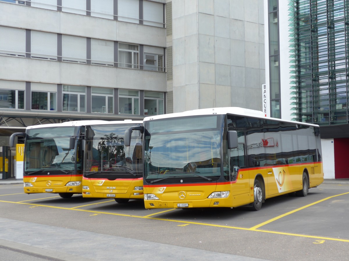 (151'061) - CarPostal Ouest - Nr. 14/JU 65'081 - Mercedes am 29. Mai 2014 in Del�mont, Place de la Poste