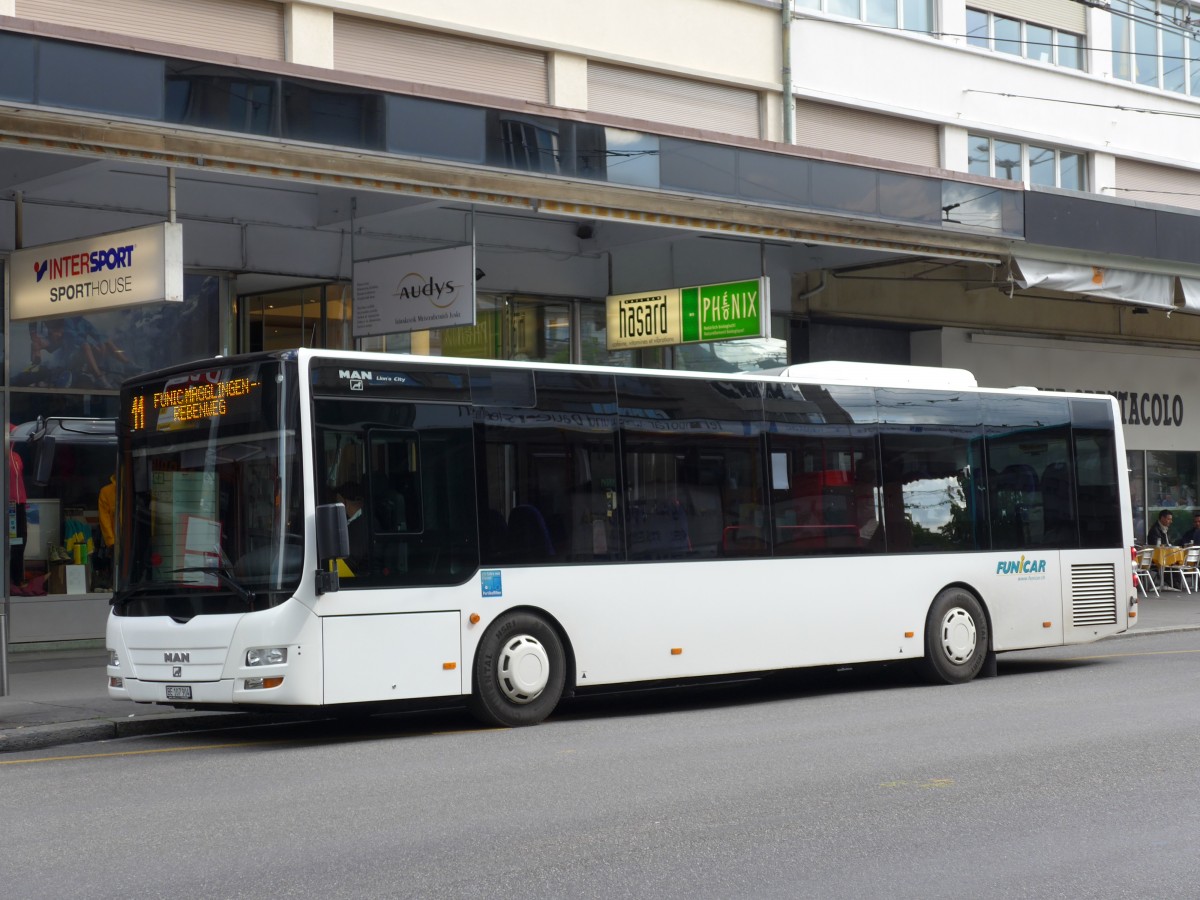 (151'070) - Funi-Car, Biel - Nr. 4/BE 107'904 - MAN/G�ppel am 29. Mai 2014 beim Bahnhof Biel