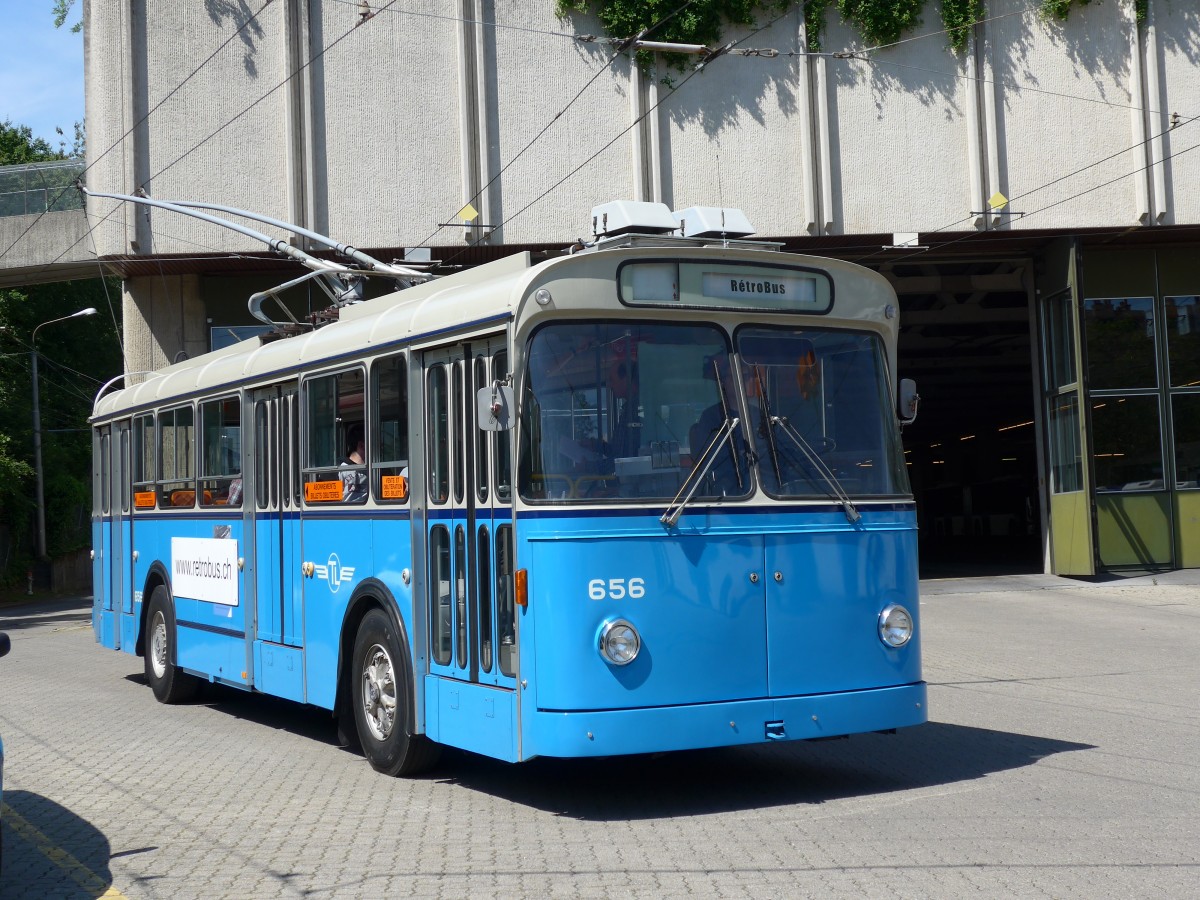 (151'215) - TL Lausanne (R�trobus) - Nr. 656 - FBW/Eggli Trolleybus am 1. Juni 2014 in Lausanne, D�p�t Borde