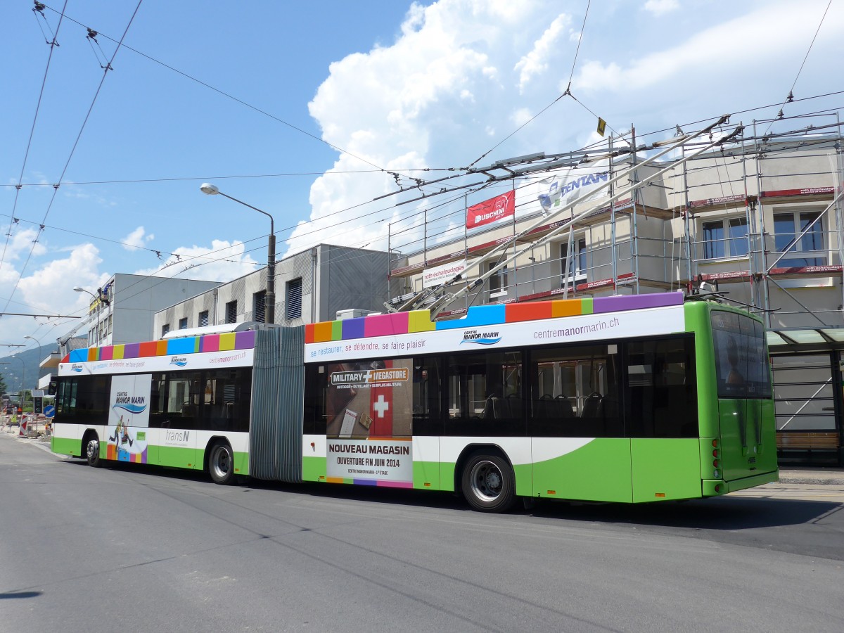 (151'466) - transN, La Chaux-de-Fonds - Nr. 138 - Hess/Hess Gelenktrolleybus (ex TN Neuch�tel Nr. 138) am 12. Juni 2014 beim Bahnhof Marin