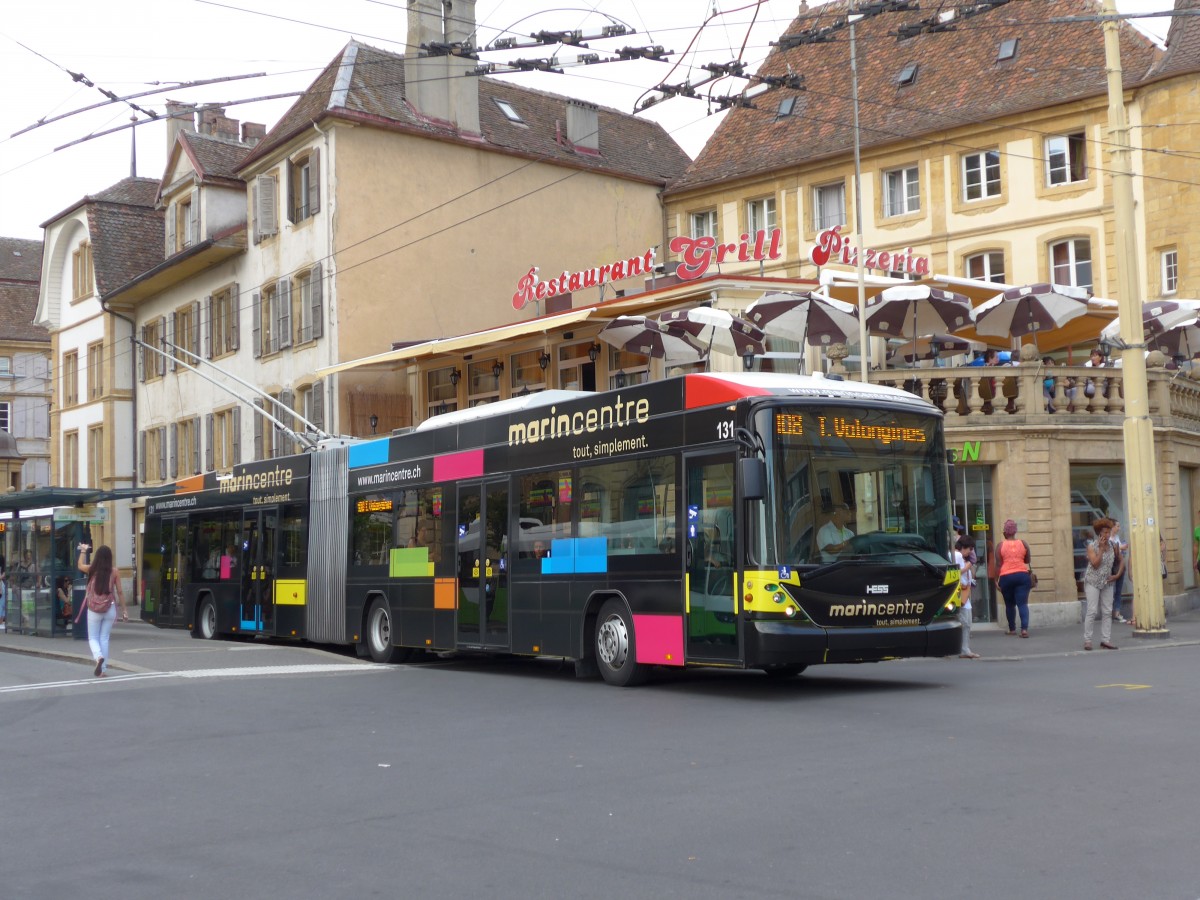 (151'491) - transN, La Chaux-de-Fonds - Nr. 131 - Hess/Hess Gelenktrolleybus (ex TN Neuch�tel Nr. 131) am 12. Juni 2014 in Neuch�tel, Place Pury