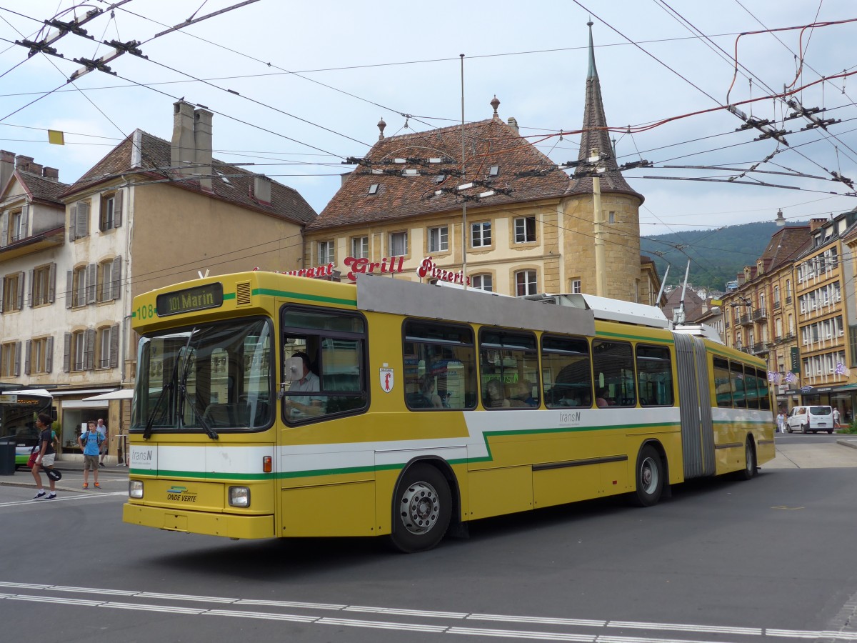 (151'507) - transN, La Chaux-de-Fonds - Nr. 108 - NAW/Hess Gelenktrolleybus (ex TN Neuch�tel Nr. 108) am 12. Juni 2014 in Neuch�tel, Place Pury