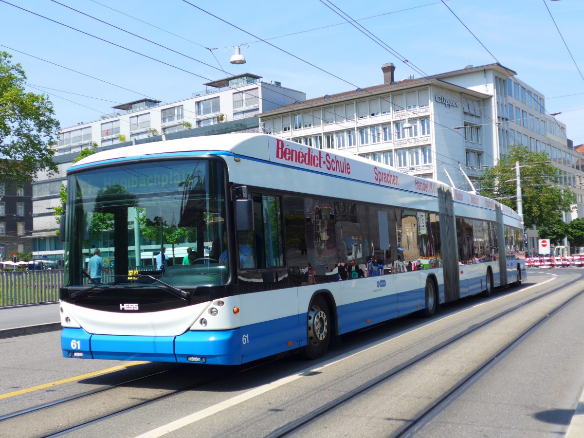 (151'797) - VBZ Z�rich - Nr. 61 - Hess/Hess Doppelgelenktrolleybus am 23. Juni 2014 in Z�rich, Sihlpost