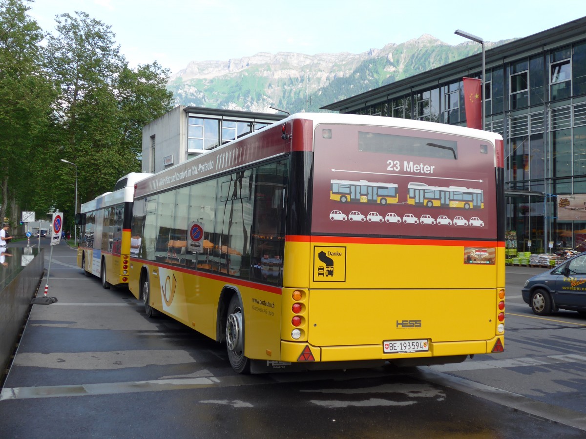 (151'872) - Klopfstein, Laupen - BE 193'594 - Lanz+Marti/Hess Personenanh�nger am 28. Juni 2014 beim Bahnhof Interlaken Ost