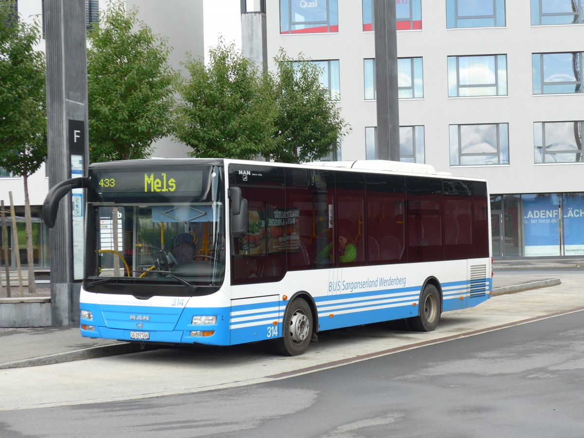 (153'749) - BSW Sargans - Nr. 314/SG 297'506 - MAN/G�ppel am 16. August 2014 beim Bahnhof Sargans