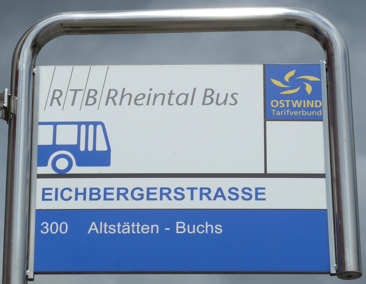 (153'758) - RTB-Haltestellenschild - Altst�tten, Eichbergerstrasse - am 16. August 2014