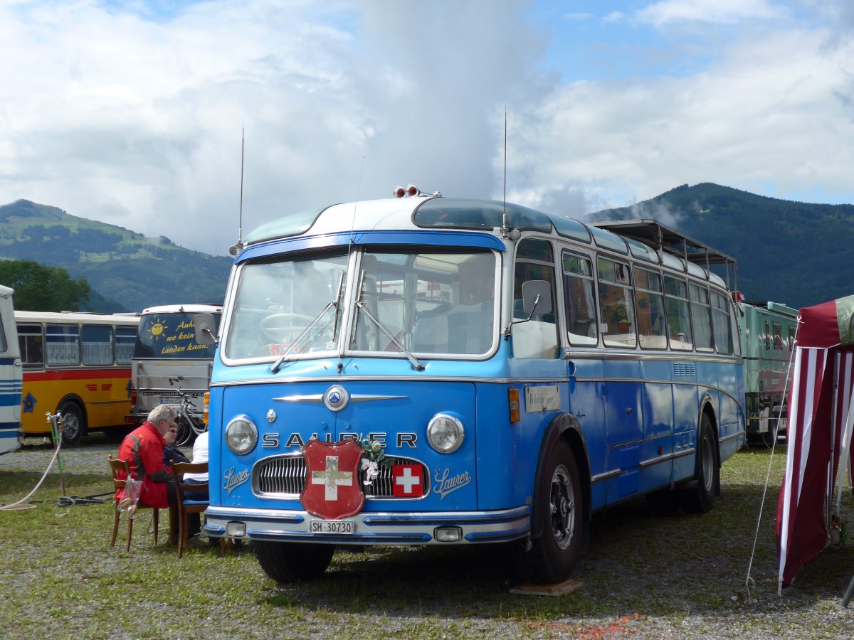 (153'763) - Bolliger, Stetten - SH 30'730 - Saurer/R&J (ex Sol�r+Fontana, Ilanz Nr. 8) am 16. August 2014 in Altst�tten, Allmendplatz