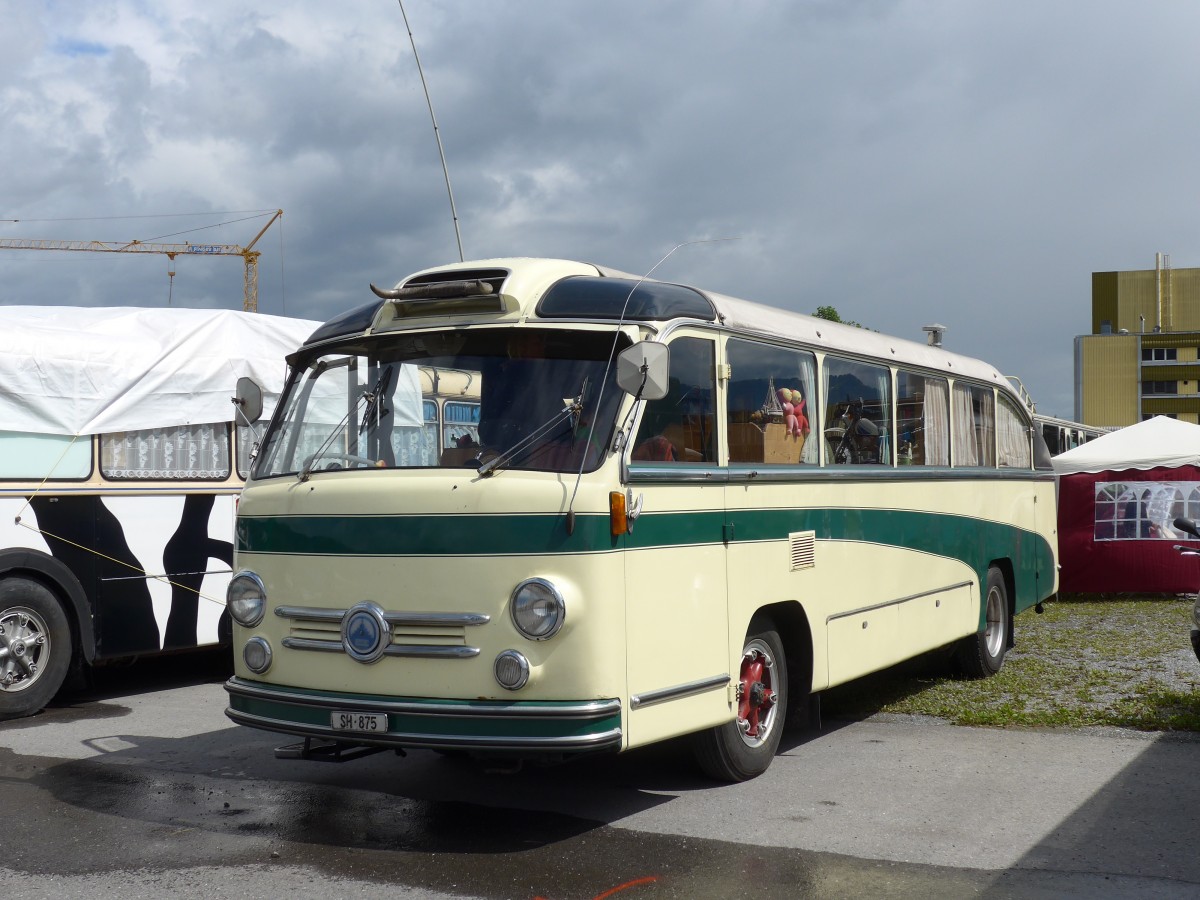 (153'778) - Wehrli, Thayngen - SH 875 - Saurer/Saurer (ex Rieser+Vetter, Frauenfeld) am 16. August 2014 in Altst�tten, Allmendplatz