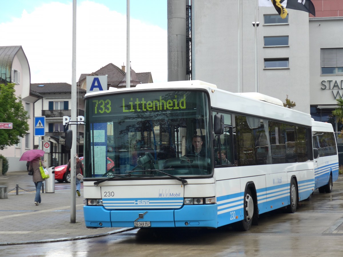 (153'907) - WilMobil, Wil - Nr. 230/SG 349'357 - Volvo/Hess (ex RTB Altst�tten Nr. 70) am 16. August 2014 beim Bahnhof Wil