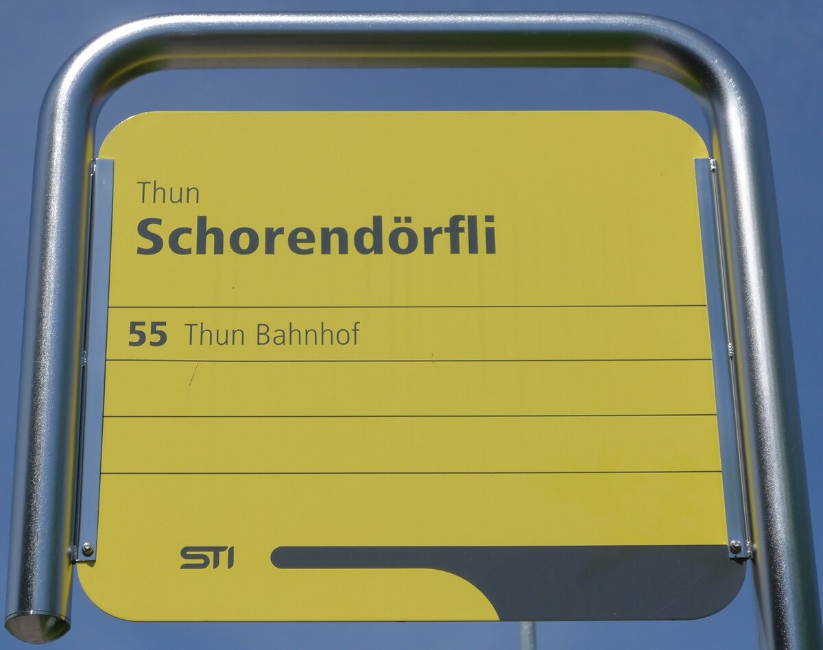 (153'953) - STI-Haltestellenschild - Thun, Schorend�rfli - am 17. August 2014