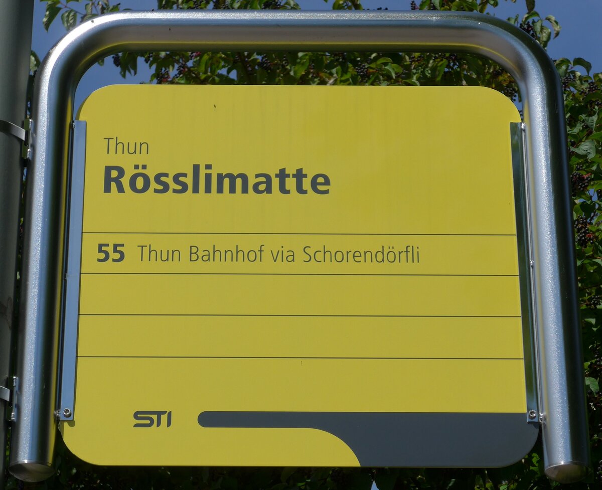 (153'957) - STI-Haltestellenschild - Thun, R�sslimatte - am 17. August 2014