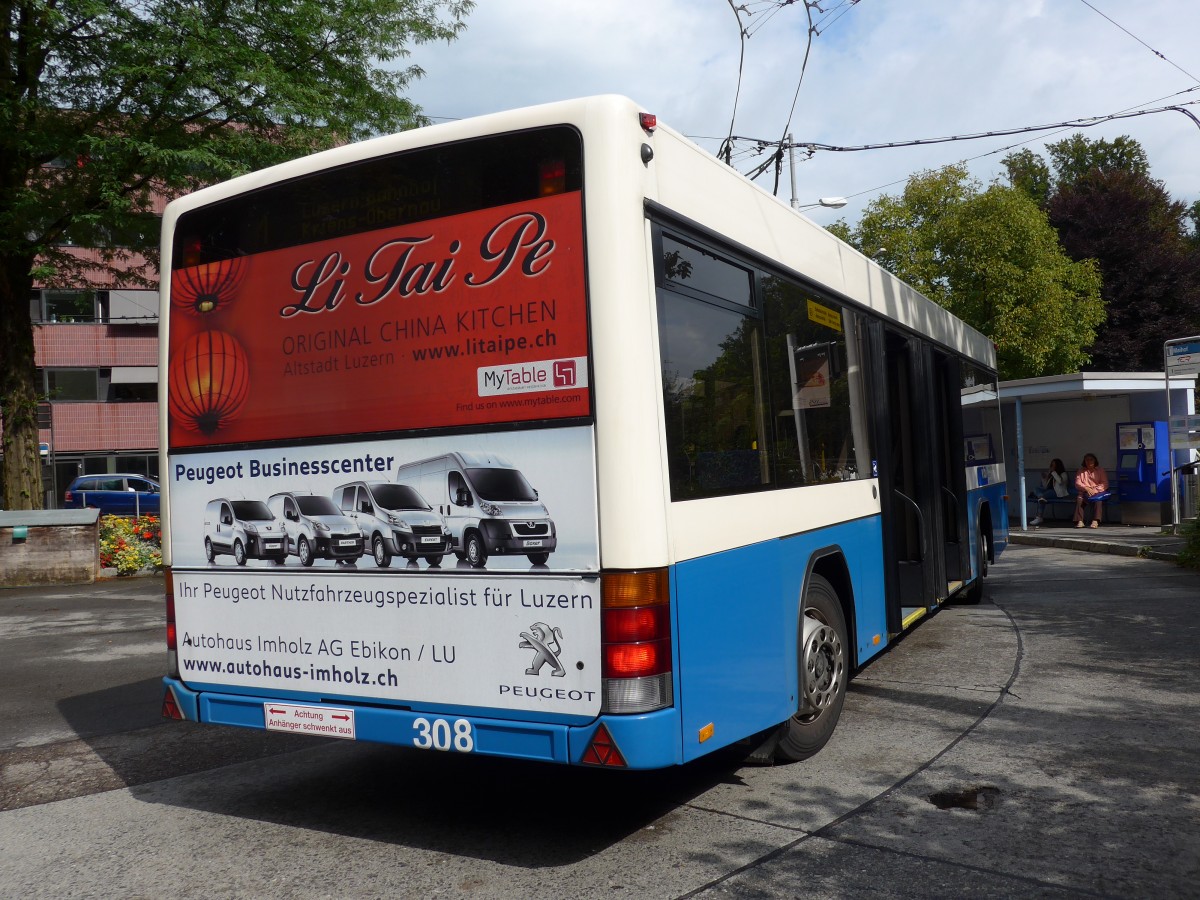 (154'029) - VBL Luzern - Nr. 308 - Lanz+Marti/Hess Personenanh�nger am 19. August 2014 in Luzern, Maihof