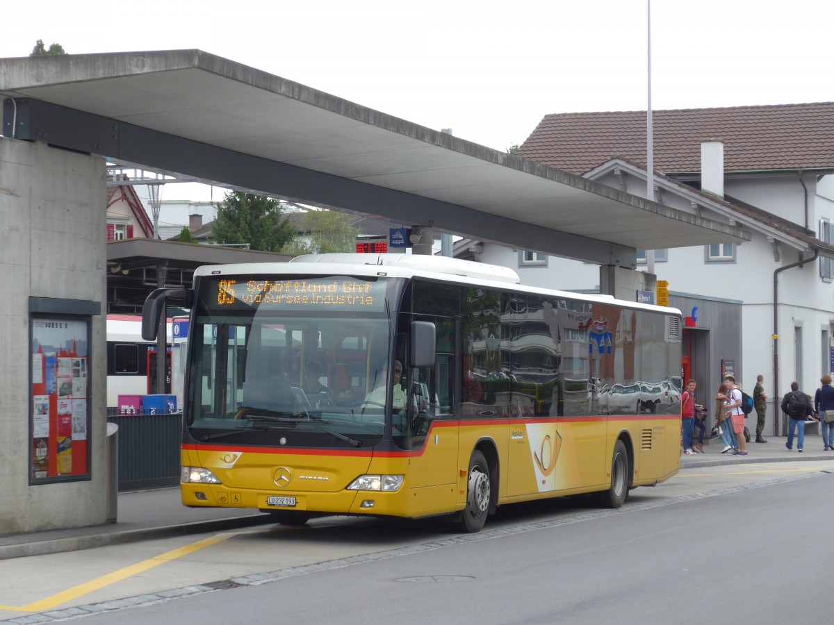 (154'153) - H�fliger, Sursee - Nr. 3/LU 232'193 - Mercedes am 19. August 2014 beim Bahnhof Sursee