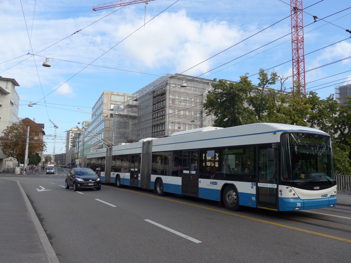 (154'280) - VBZ Z�rich - Nr. 76 - Hess/Hess Doppelgelenktrolleybus am 21. August 2014 in Z�rich, Sihlpost