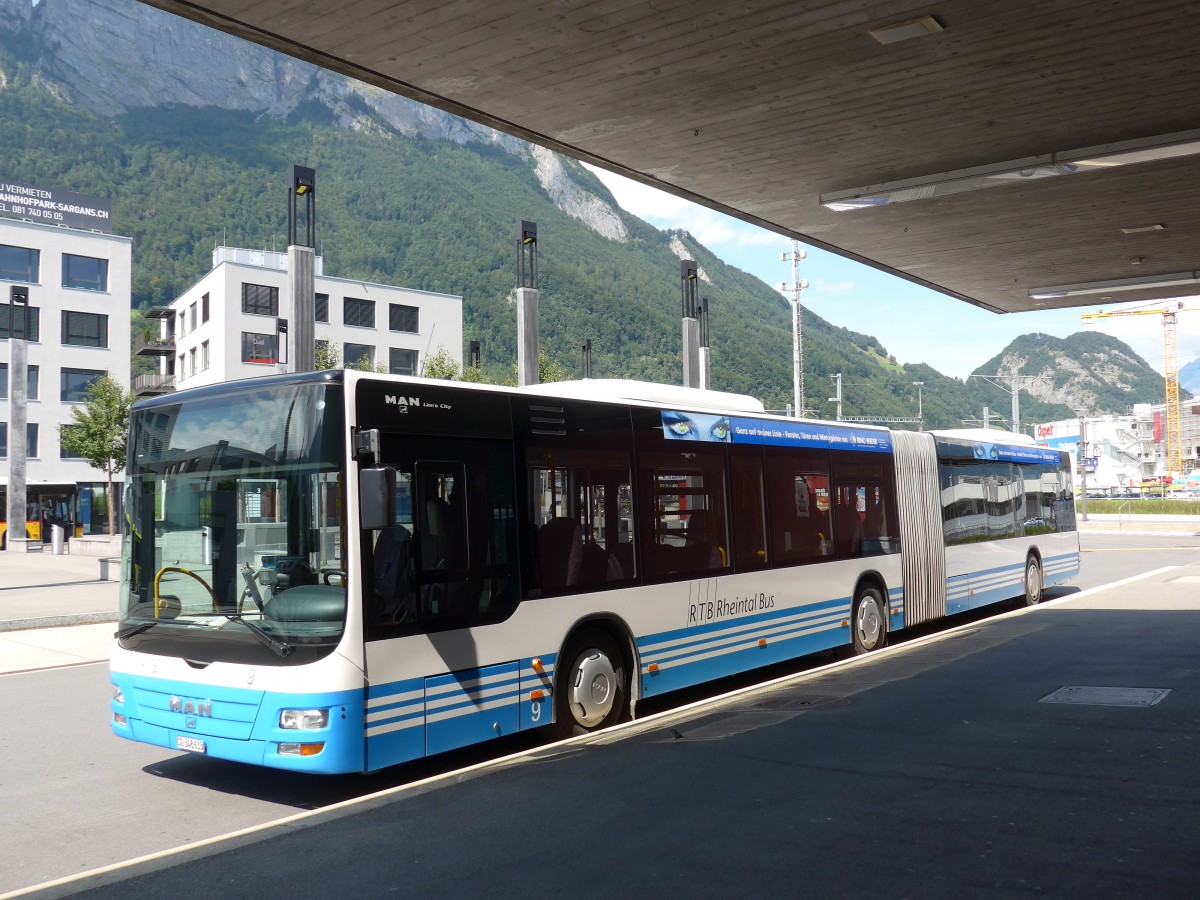 (154'348) - RTB Altst�tten - Nr. 9/SG 348'633 - MAN am 21. August 2014 beim Bahnhof Sargans (Einsatz BSW)