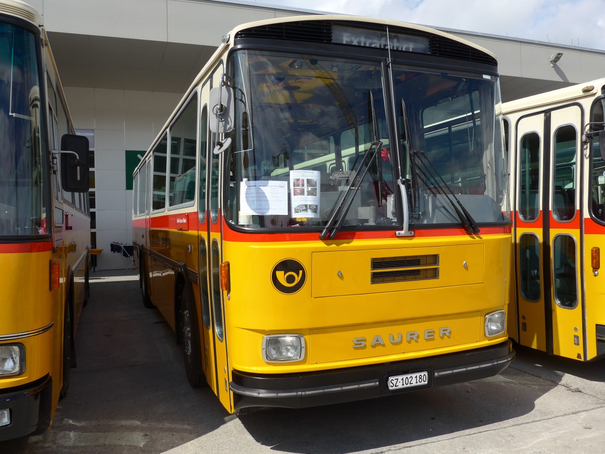 (154'522) - Inkamp, Altendorf - SZ 102'180 - Saurer/T�scher (ex Koch, Giswil; ex Selfors, Meiringen; ex P 24'236) am 30. August 2014 in Oberkirch, CAMPUS Sursee