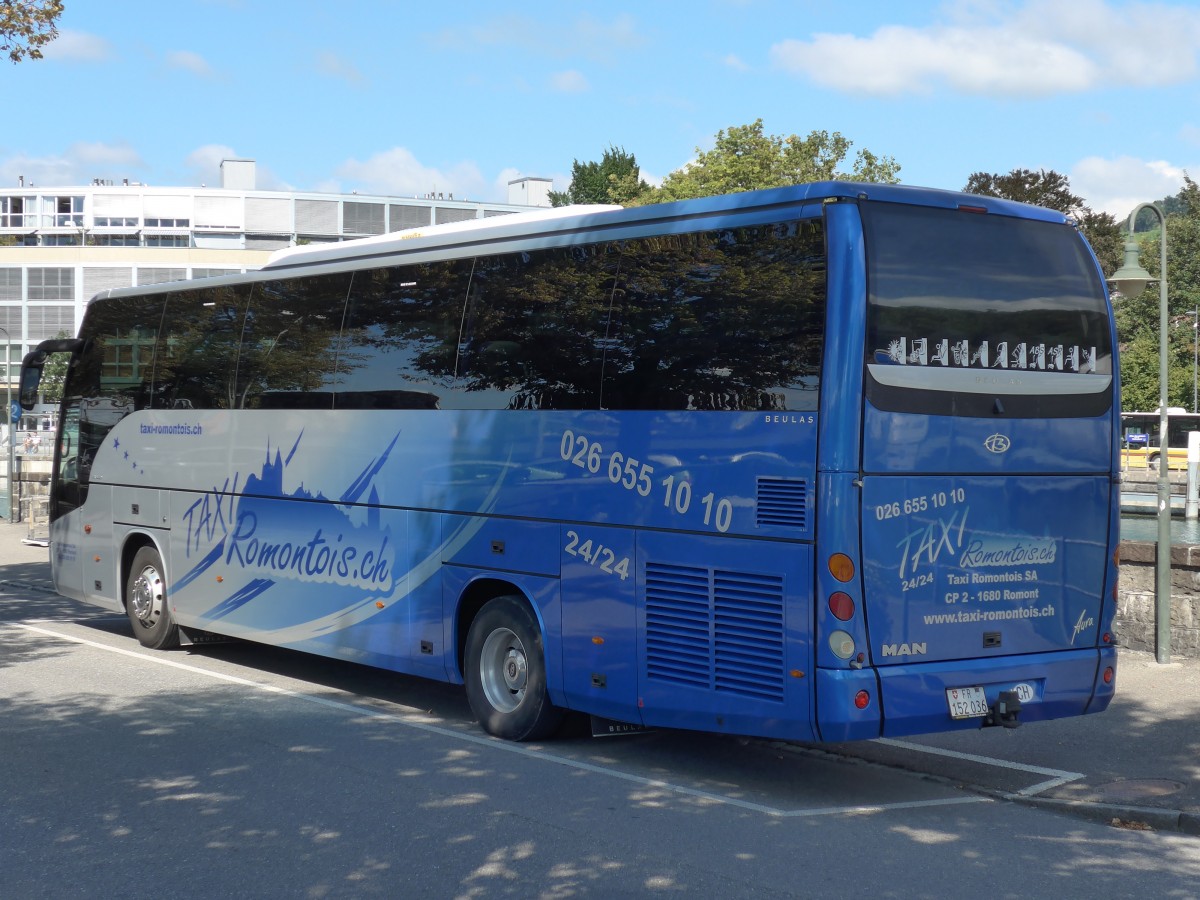 (155'245) - Taxi Romontois, Romont - FR 152'036 - MAN/Beulas am 14. September 2014 bei der Schiffl�ndte Thun