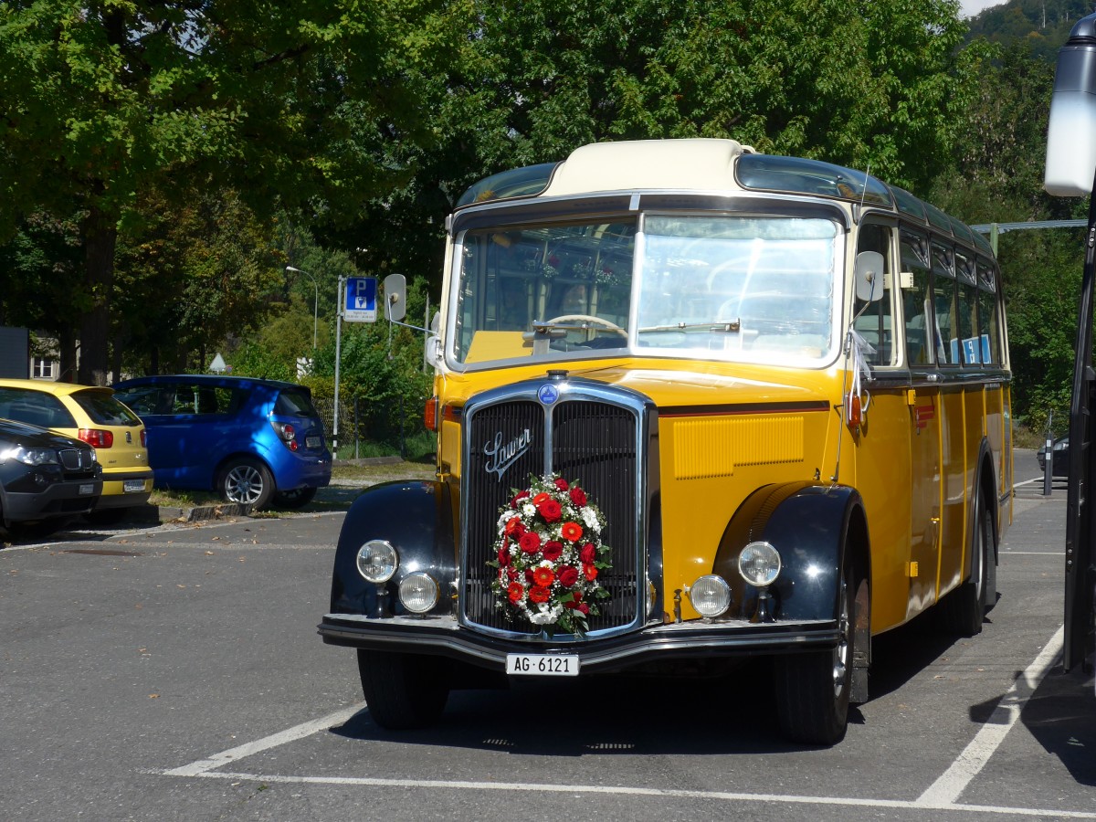 (155'250) - Tschannen, Zofingen - AG 6121 - Saurer/T�scher (ex Luk, Gr�sch) am 14. September 2014 in Thun, Seestrasse
