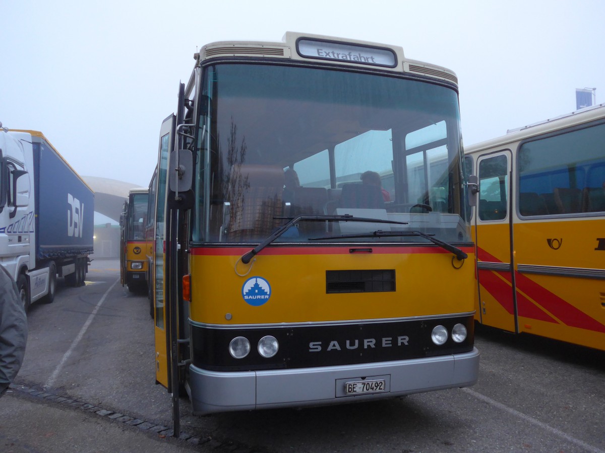 (155'599) - Leuenberger, Kirchberg - BE 70'492 - Saurer/Lauber (ex Niederer, Filzbach Nr. 11) am 12. Oktober 2014 in Deitingen, Autobahnrastst�tte