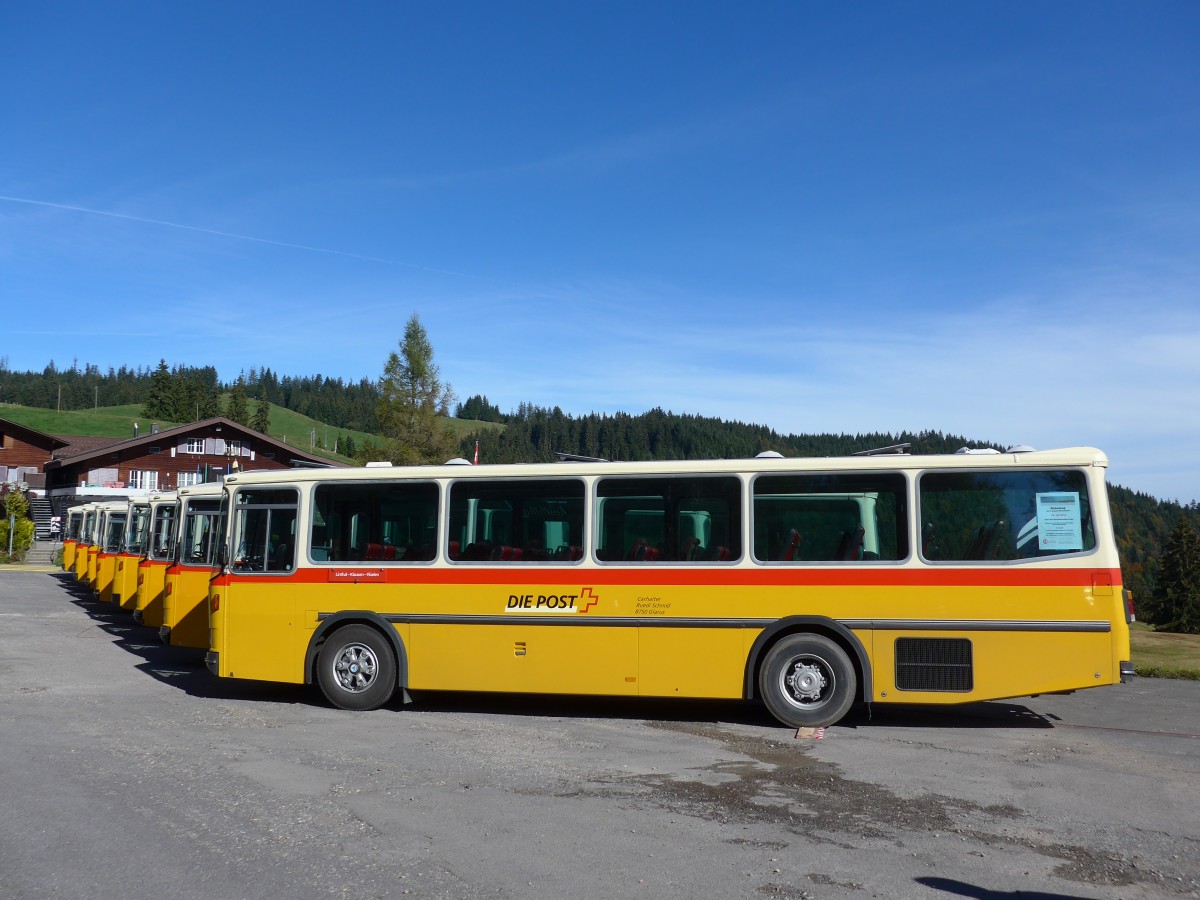 (155'646) - Schmid, Glarus - GL 4012 - Saurer/T�scher (ex Mosimann, Aesch; ex Erne, Full; ex P 24'257) am 12. Oktober 2014 in Willerzell, Rest. Sattelegg