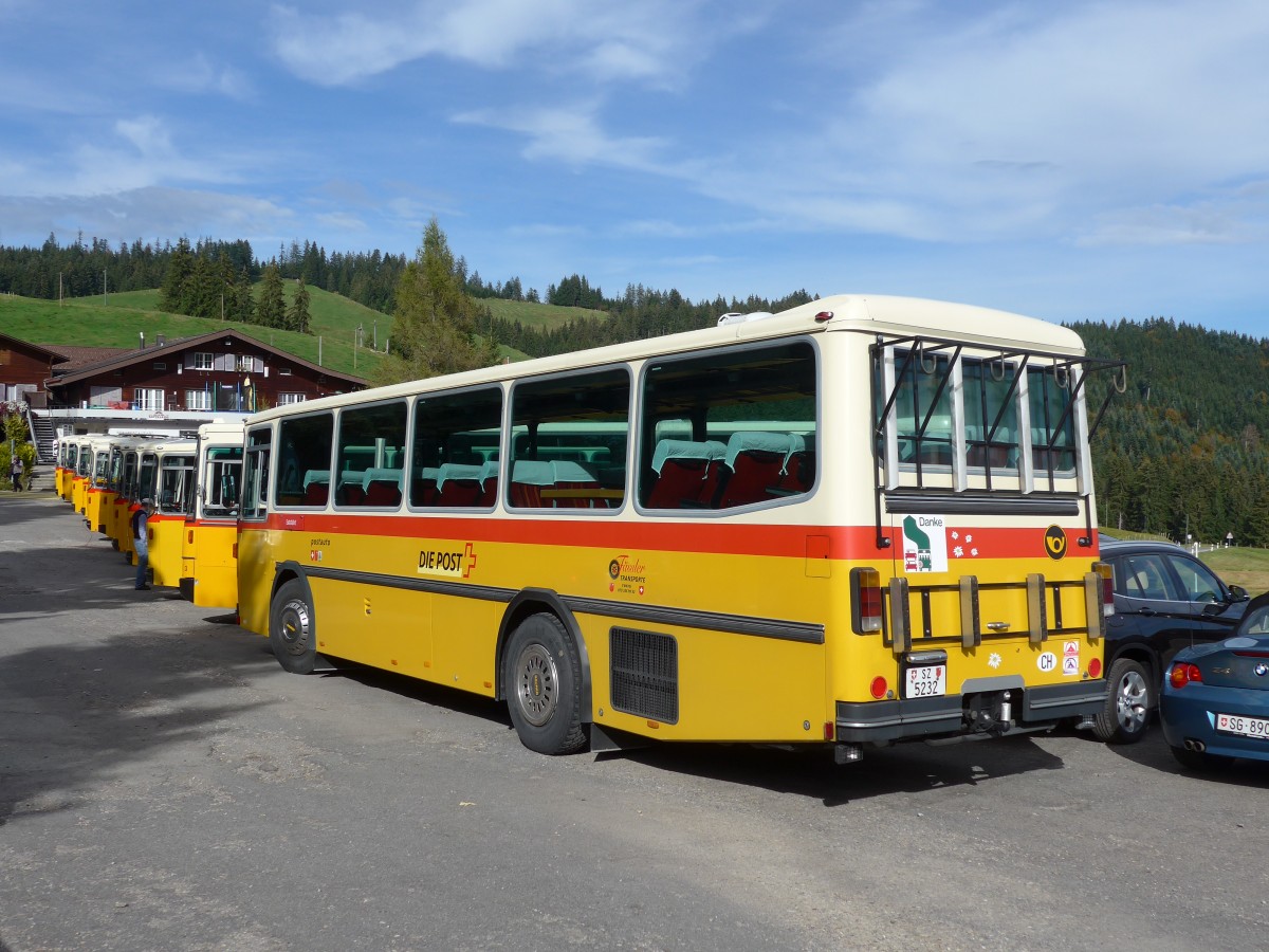 (155'668) - F�ssler, Unteriberg - Nr. 6/SZ 5232 - Saurer/R&J (ex Sch�rch, Gutenburg Nr. 6; ex P 24'358) am 12. Oktober 2014 in Willerzell, Rest. Sattelegg