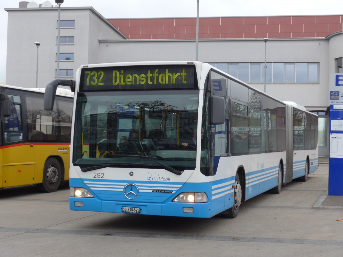 (155'915) - WilMobil, Wil - Nr. 292/SG 338'841 - Mercedes (ex RTB Altst�tten Nr. 1) am 22. Oktober 2014 beim Bahnhof Wil