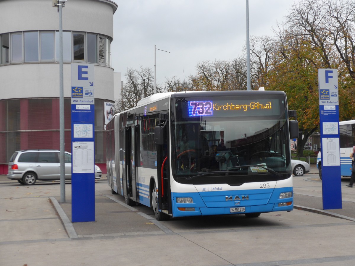 (155'925) - WilMobil, Wil - Nr. 293/SG 354'228 - MAN (ex RTB Altst�tten Nr. 3; ex SBC Chur Nr. 97) am 22. Oktober 2014 beim Bahnhof Wil