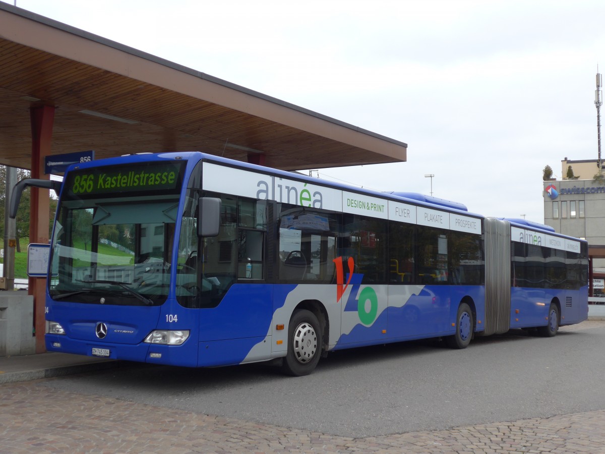 (156'190) - VZO Gr�ningen - Nr. 104/ZH 745'104 - Mercedes am 28. Oktober 2014 beim Bahnhof Wetzikon