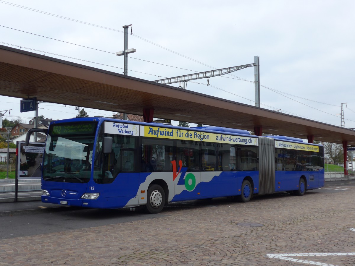 (156'221) - VZO Gr�ningen - Nr. 112/ZH 745'112 - Mercedes am 28. Oktober 2014 beim Bahnhof Wetzikon