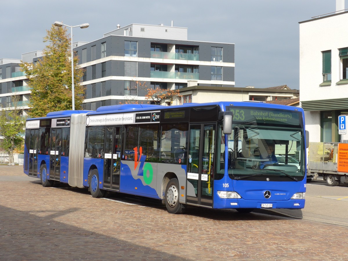 (156'226) - VZO Gr�ningen - Nr. 105/ZH 745'105 - Mercedes am 28. Oktober 2014 beim Bahnhof Wetzikon